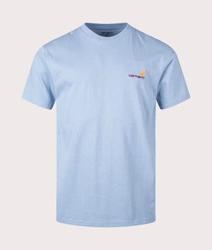 Carhartt WIP Relaxed Fit American Script T-Shirt in Frosted Blue Front Shot EQVVS