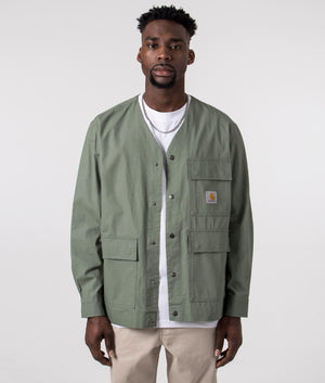 Carhartt WIP Elroy Overshirt in Park Green, 100% Cotton front Model Shot at EQVVS
