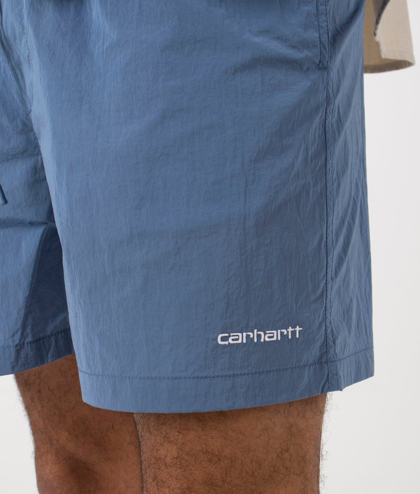 Tobes Swim Trunks in Sorrent by Carhartt WIP. EQVVS Detail Shot.