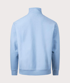 Carhartt WIP Relaxed Fit Quarter Zip American Script Sweatshirt in Frosted Blue Back Shot at EQVVS