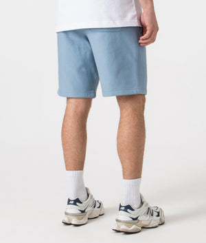Carhartt WIP Relaxed Fit American Script Sweat Shorts in Frosted Blue Back Shot at EQVVS
