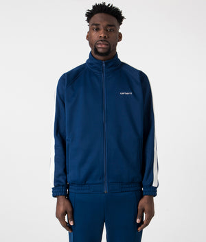 Relaxed Fit Benchill Jacket in Elder & Wax by Carhartt WIP. EQVVS Front Angle Shot.