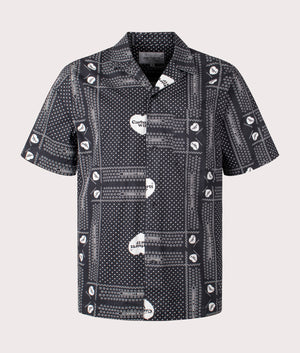 Carhartt WIP Short Sleeve Heart Bandana Shirt Printed in Black and White, Resort Shirt, 100% Cotton Front Shot at EQVVS
