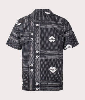 Carhartt WIP Short Sleeve Heart Bandana Shirt Printed in Black and White, Resort Shirt, 100% Cotton Back Shot at EQVVS