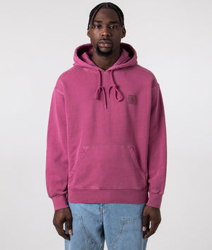 Carhartt WIP Oversized Nelson Hoodie in Magenta, 100% Cotton. Front Model Shot at EQVVS