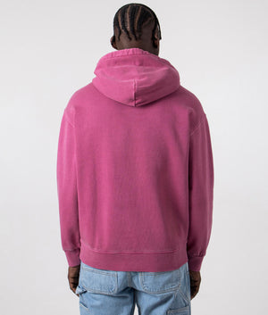 Carhartt WIP Oversized Nelson Hoodie in Magenta, 100% Cotton. Back Model Shot at EQVVS