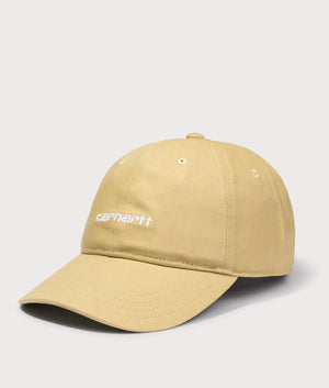 Carhartt WIP Canvas Script Cap in 22WXX Agate/White front side shot at EQVVS