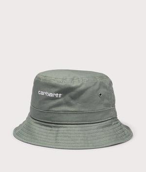 Carhartt WIP Script Bucket Hat in 22XXX Park/White front detail shot at EQVVS