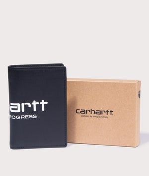 Carhartt WIP Vegas Vertical Wallet in 0D2XX Black/White box and wallet front Shot at EQVVS