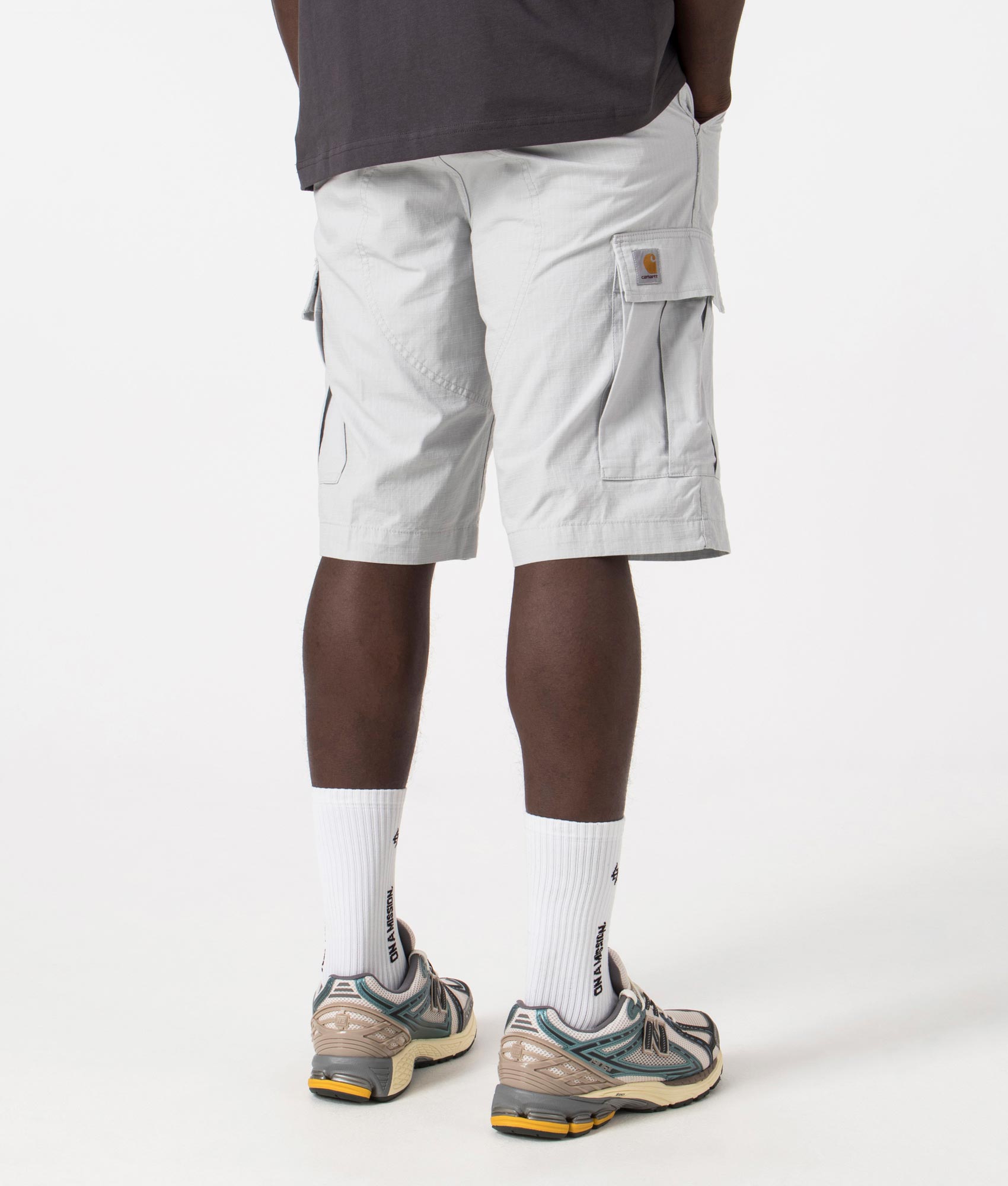 Carhartt WIP Regular Cargo Shorts in Sonic Silver, 100% Cotton Back shot at EQVVS