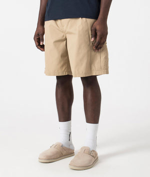 Cole Cargo Shorts in Sable Beige, 100% Cotton by Carhartt WIP. EQVVS Side Angle Shot.
