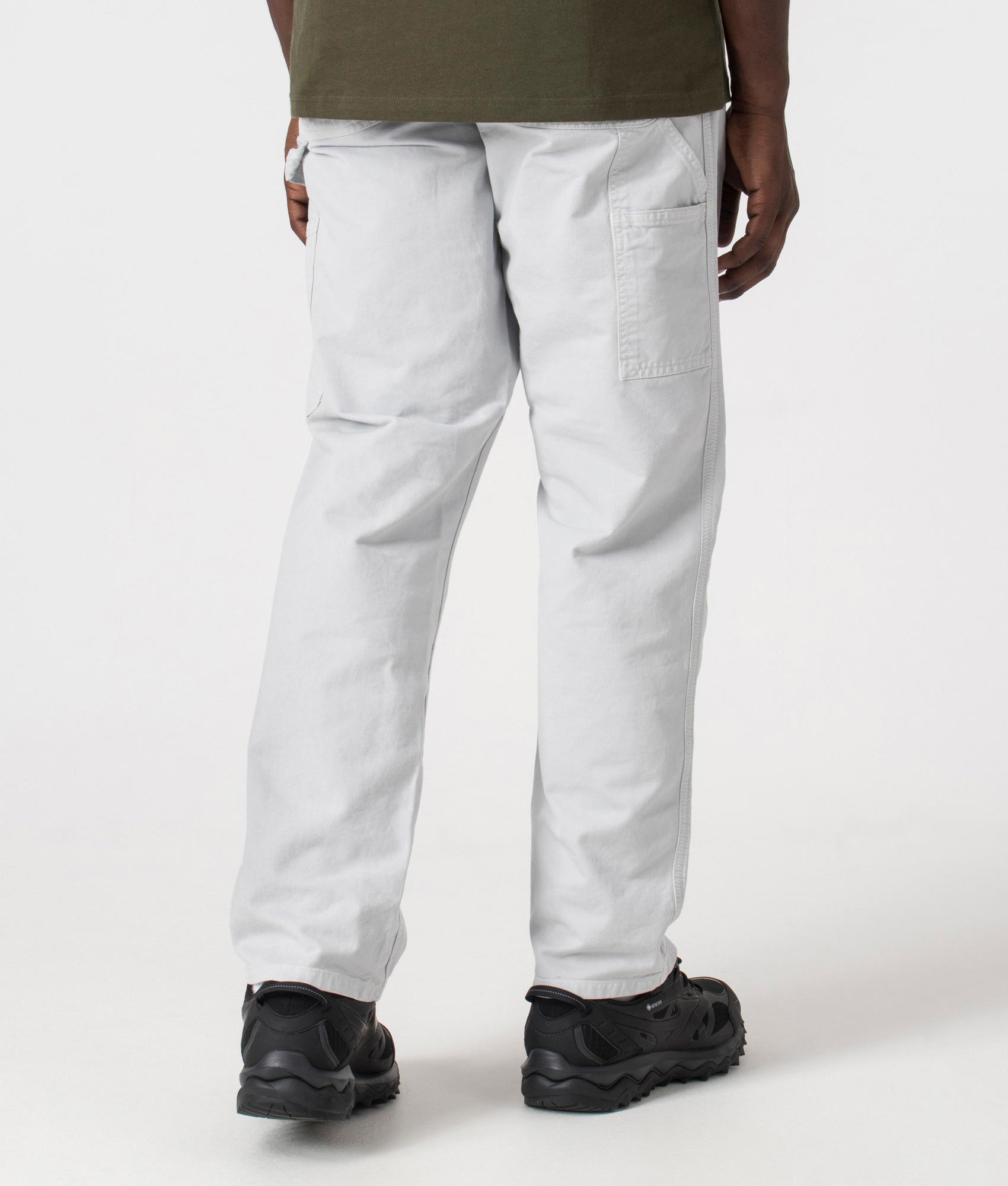 Relaxed Fit Single Knee Pants in Sonic Silver by Carhartt WIP. EQVVS Back Angle Shot.