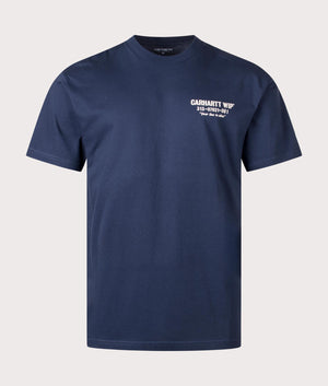 Less Troubles T-Shirt in Blue Wax by Carhartt WIP. EQVVS Front Angle Shot.