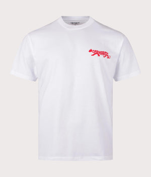Carhartt WIP Relaxed Fit Rocky T-Shirt in White Featuring a Red Carhartt Panther as a Chest and Back Print, 100% Cotton Front Shot at EQVVS