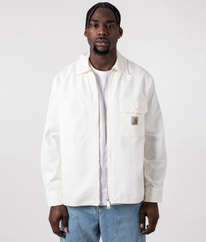 Carhartt WIP Rainer Overshirt in Off-White, 100% Cotton. Open Front Shot at EQVVS.