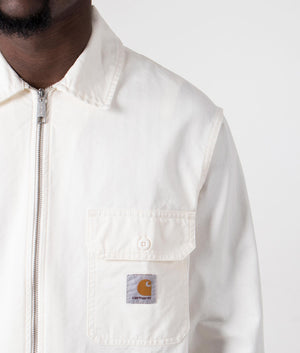 Carhartt WIP Rainer Overshirt in Off-White, 100% Cotton. Detail Shot at EQVVS.
