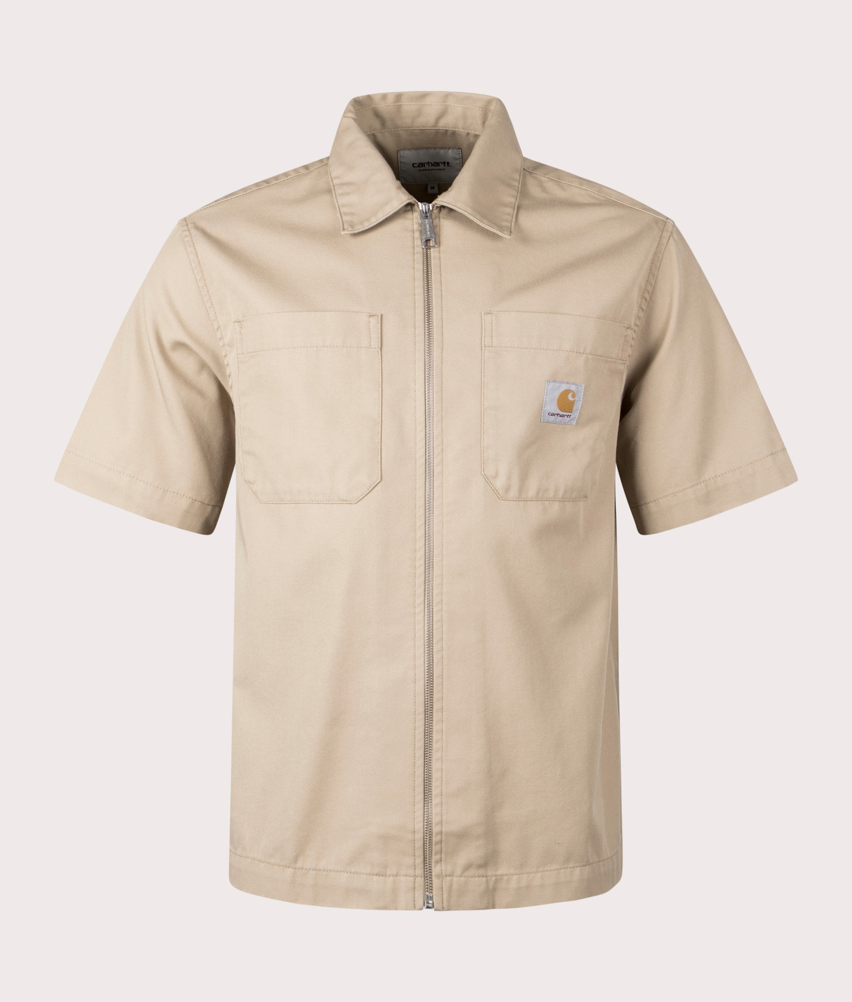 Carhartt WIP Short Sleeve Sandler Zip Through Shirt in Sable, Front Shot at EQVVS