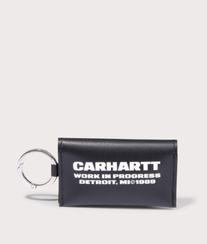 Carhartt Link Script Keychain in 0D2XX Black/White front closed shot at EQVVS