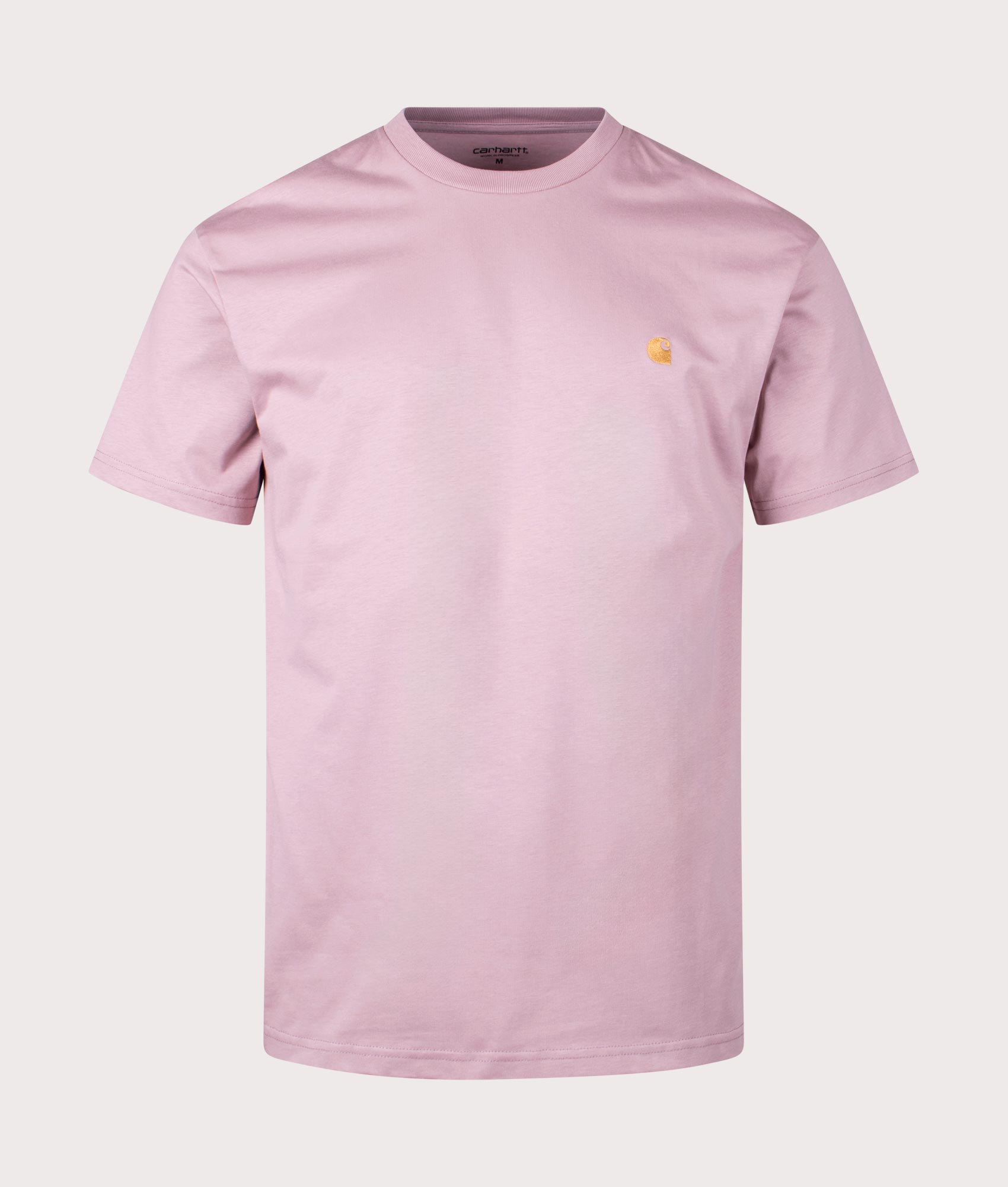 Carhartt WIP Relaxed Fit Chase T-Shirt in Glassy Pink and Gold Front Shot at EQVVS