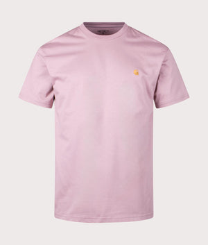 Carhartt WIP Relaxed Fit Chase T-Shirt in Glassy Pink and Gold Front Shot at EQVVS