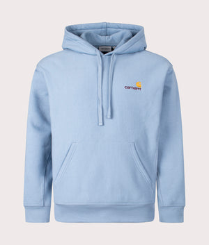 Carhartt WIP Relaxed Fit American Script Hoodie in Frosted Blue Front Shot at EQVVS