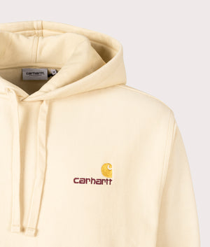 Carhartt WIP Relaxed Fit American Script Hoodie in Rattan Yellow Detail Shot EQVVS