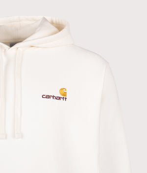 Relaxed Fit American Script Hoodie by Carhartt in Wax. Shot by EQVVS. Detail shot.