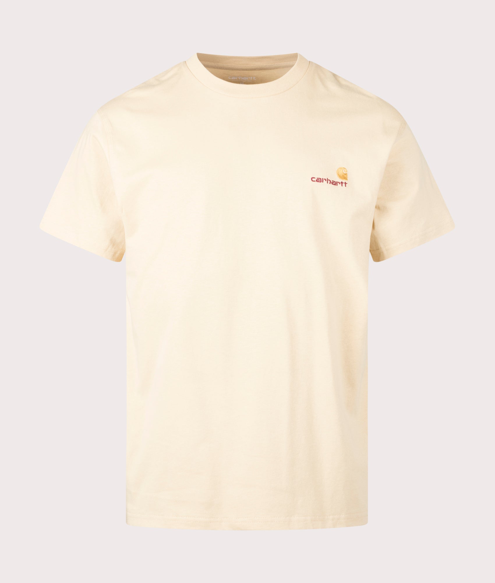 Carhartt WIP Relaxed Fit American Script T-Shirt in Rattan Yellow Front Shot EQVVS 