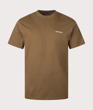Script Embroidery T-Shirt in Lumber by Carhartt WIP. EQVVS Front Angle Shot.
