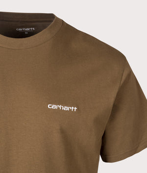 Script Embroidery T-Shirt in Lumber by Carhartt WIP. EQVVS Detail Shot.