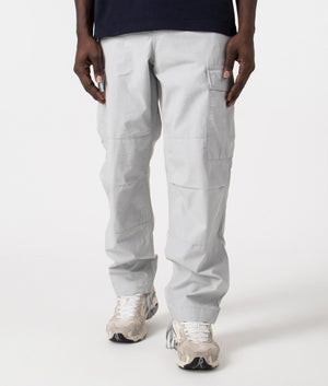 Carhartt WIP Regular Fit Cargo Pants in Sonic Silver, 100% Cotton Front Shot at EQVVS