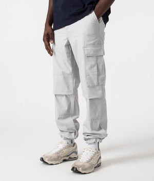 Carhartt WIP Regular Fit Cargo Pants in Sonic Silver, 100% Cotton Angle Shot at EQVVS