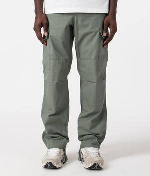 Carhartt WIP Regular Fit Cargo Pants in Park Green, 100% Cotton Front Shot at EQVVS