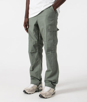 Carhartt WIP Regular Fit Cargo Pants in Park Green, 100% Cotton Angle Shot at EQVVS