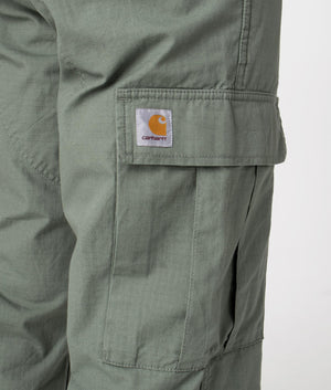 Carhartt WIP Regular Fit Cargo Pants in Park Green, 100% Cotton Detail Shot at EQVVS