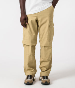 Carhartt WIP Regular Fit Cargo Pants in Agate Beige, 100% Cotton Front Shot at EQVVS