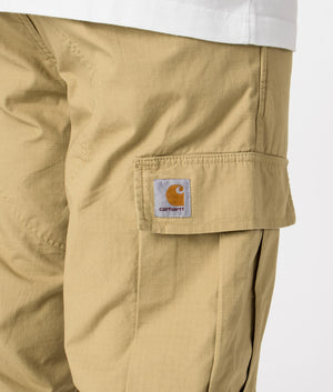 Carhartt WIP Regular Fit Cargo Pants in Agate Beige, 100% Cotton Detail Shot at EQVVS