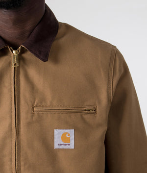 Carhartt WIP Detroit Jacket in Hamilton Brown with Tobacco Rigid Collar, 100% Cotton Detail Shot EQVVS