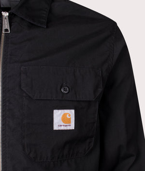 Carhartt WIP Relaxed Fit Craft Zip Shirt in Black Rinsed 100% Cotton Detail Shot at EQVVS 