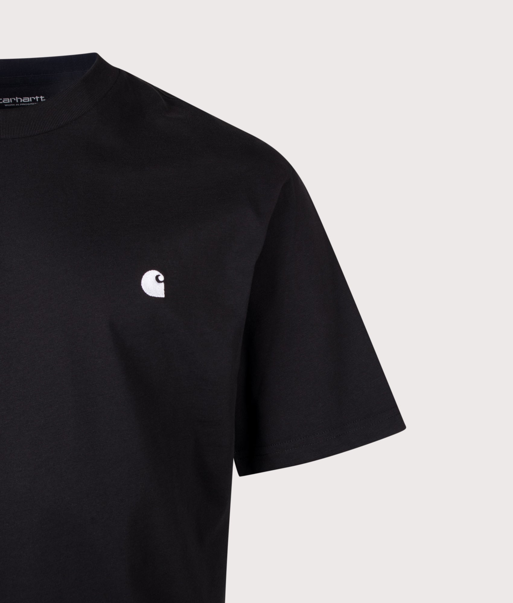 Carhartt WIP Loose Fit Madison T-Shirt in Black and White at EQVVS Menswear. Detail shot.