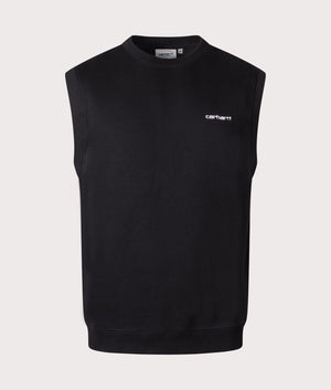 Script Vest Sweatshirt in Black White by Carhartt . EQVVS Front Angle Shot.