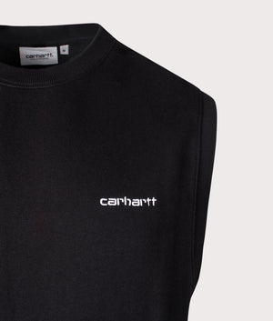 Script Vest Sweatshirt in Black White by Carhartt . EQVVS DetailShot.