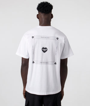Carhartt WIP Relaxed Fit Heart Bandana T-Shirt in White with Black Back Print 100% Cotton Back Model Shot at EQVVS