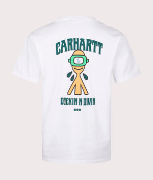 Carhartt WIP Relaxed Fit Duckin' T-Shirt in White with back print. Back angle shot at EQVVS.