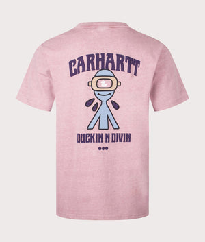 Carhartt WIP Relaxed Fit Duckin' T-Shirt in Glassy Pink with back print. Back angle shot at EQVVS.