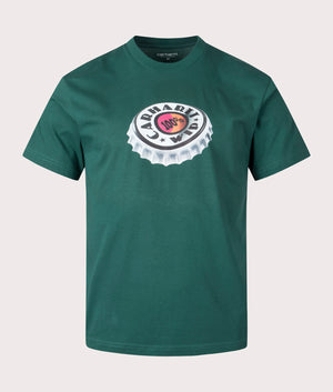Discover the Bottle Cap T-Shirt in Chevril Green with Graphic Print, 100% Organic Cotton Front Shot at EQVVSS