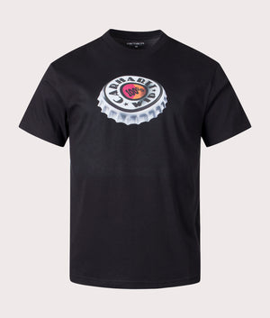 Carhartt WIP Bottle Cap T-Shirt in Black with Graphic Print, 100% Organic Front Shot at EQVVS