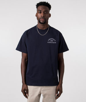 Carhartt WIP Relaxed Fit Class of 89 T-Shirt in Navy with White Carhartt Branding on the Chest, 100% Cotton Front Shot at EQVVS