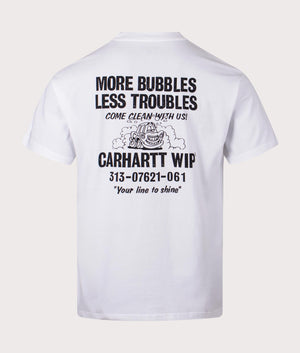 Carhartt Relaxed Fit Less Troubles T-Shirt in white back logo shot at EQVVS