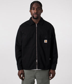 Carhartt WIP Rainer Overshirt in Black, 100% Cotton. Zip Up Front Model Shot at EQVVS